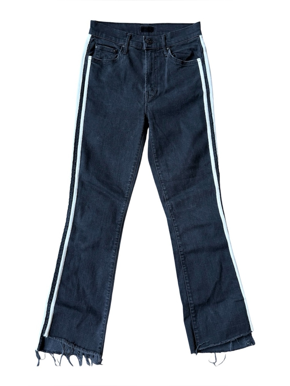 MOTHER The Insider Crop Step Fray Guilty Racer Jeans Black White Size 25